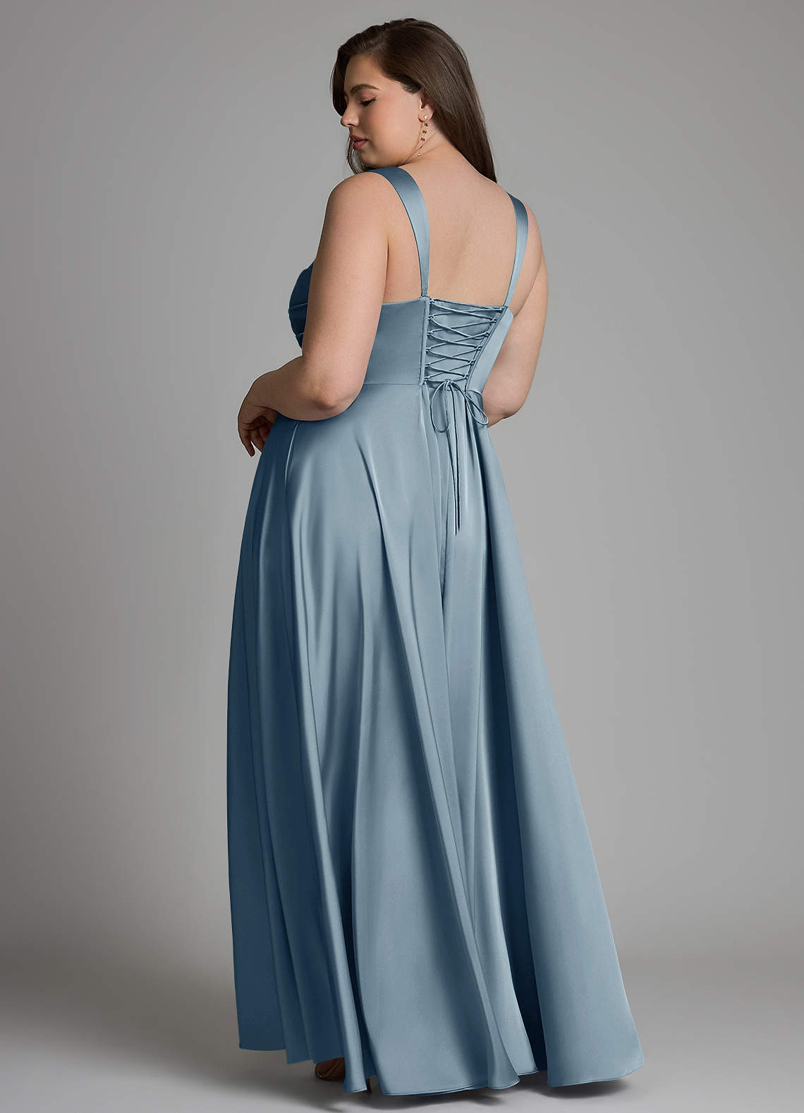 Azazie Azaria Bridesmaid Dresses Dusty Blue A-Line Corset Stretch Satin Dress image7