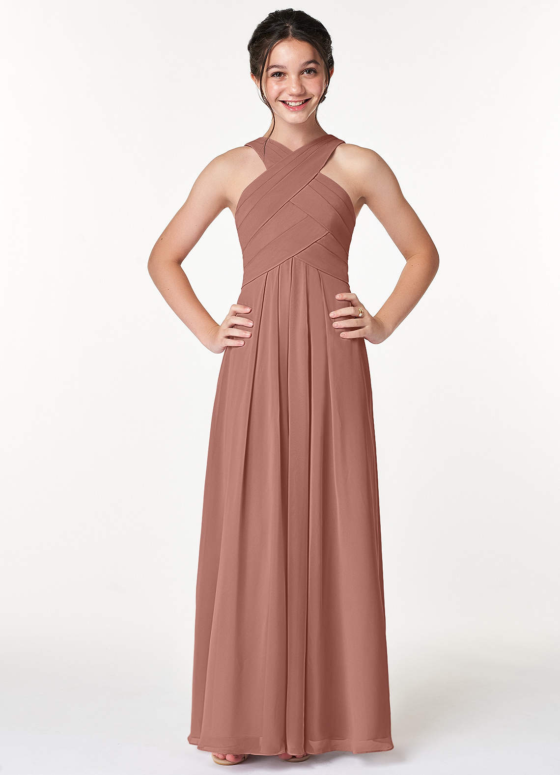 Azazie Kaleigh Junior Cedar Rose A-Line Pleated Chiffon Dress image1