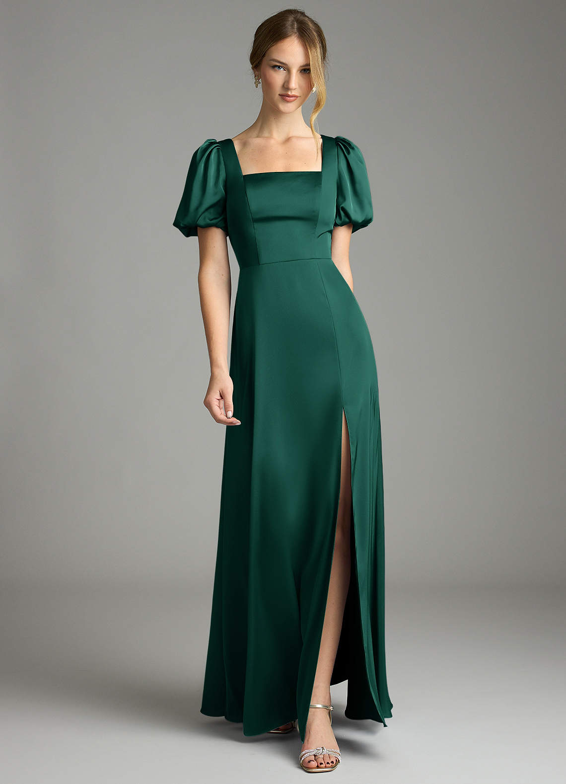 Azazie Fyona Emerald Stretch Satin Bridesmaid Dresses | Azazie