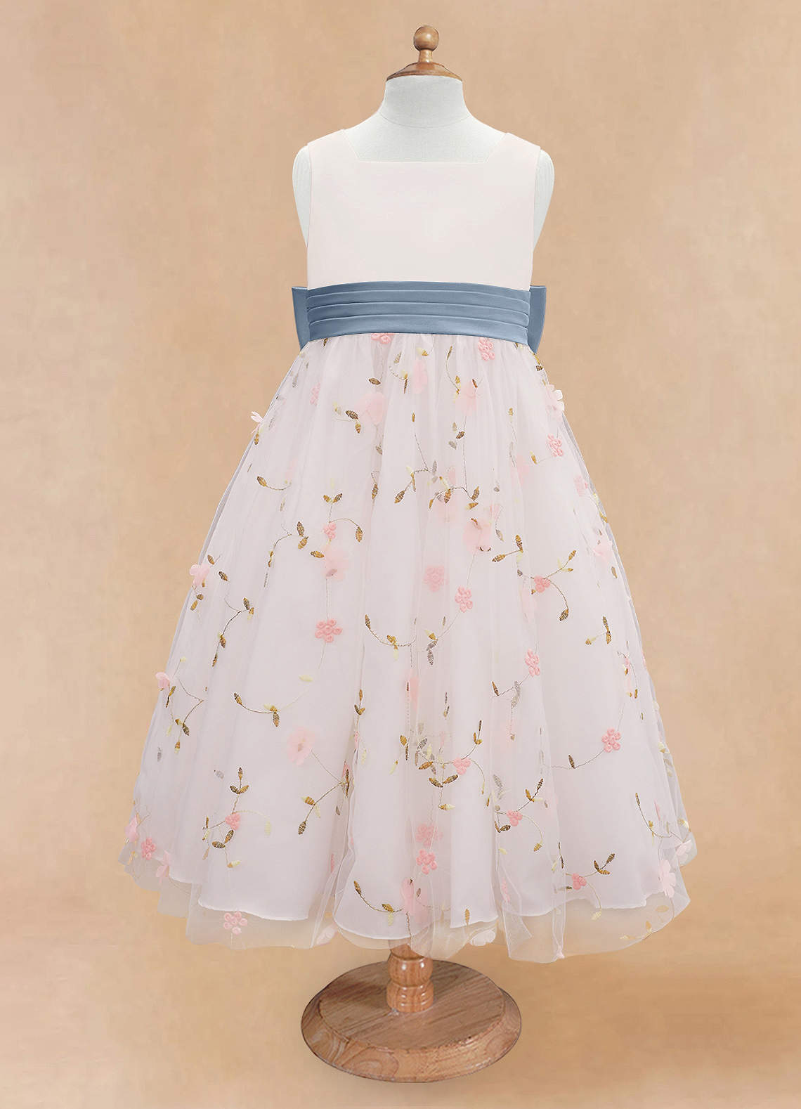 Azazie Pollie Flower Girl Dresses Blushing Pink Dusty Blue A-Line Bow Tulle Dress image10