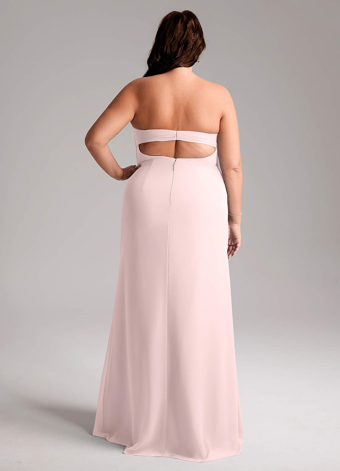 Azazie Leonis Vestidos de damas de honor Vestido de Rosa Rubor de Gasa de Corte Recto Convertible con Sin tirantes image9