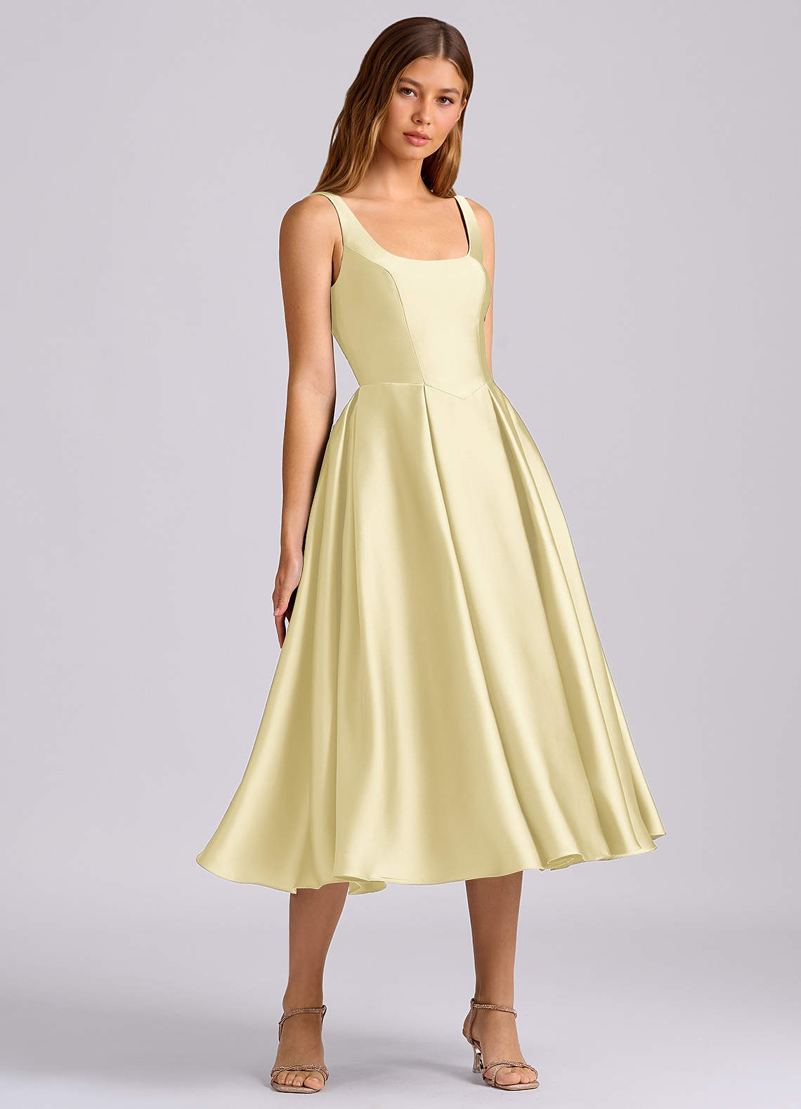 yellow tea length bridesmaid dresses Yellow Floral Wedding Dress Tea Length Tulle Prom Dresses Princess Eve main image 0