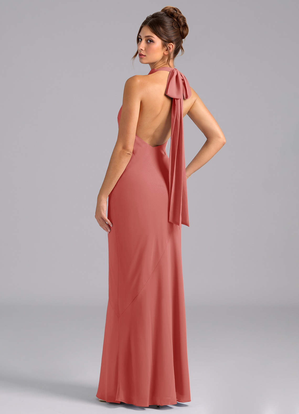 Azazie Velli Brudepigekjoler Havfrue Høj hals Chiffon Gulv-længde Kjole image6