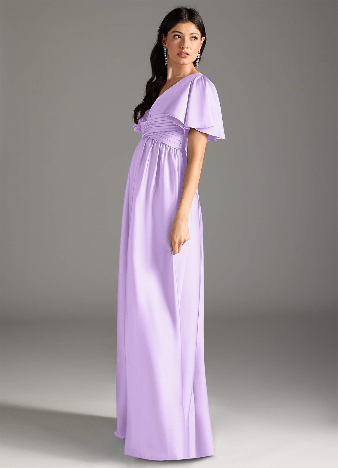 Azazie Verna vestidos de dama de honor de maternidad Vestido de Corte en A Volante Hasta el suelo Satén Elástico image6