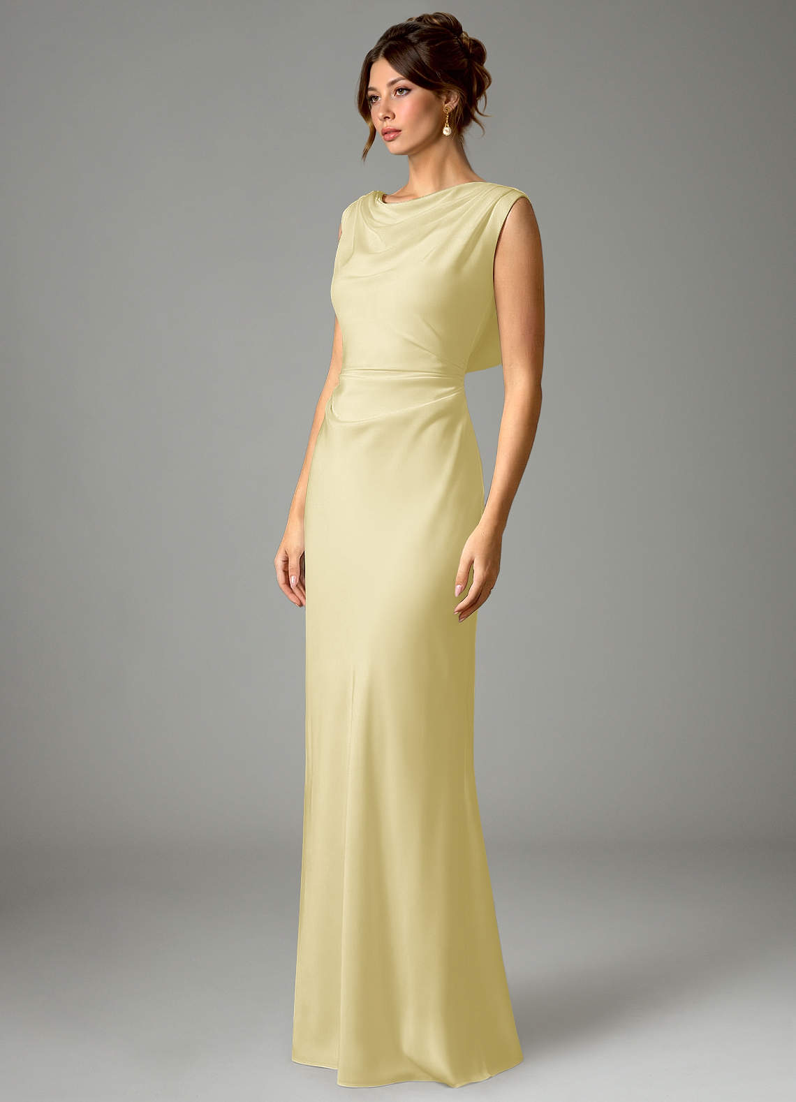 Azazie Kieryn Bridesmaid Dresses Lemon Sorbet Mermaid Pleated Stretch Satin Dress image4