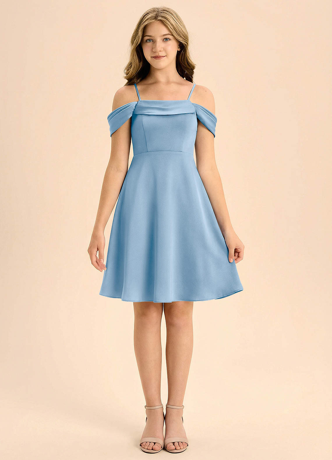 Azazie Anselie Junior A-Line Plisseret Stræk satin Mini Junior brudepige Kjole image2