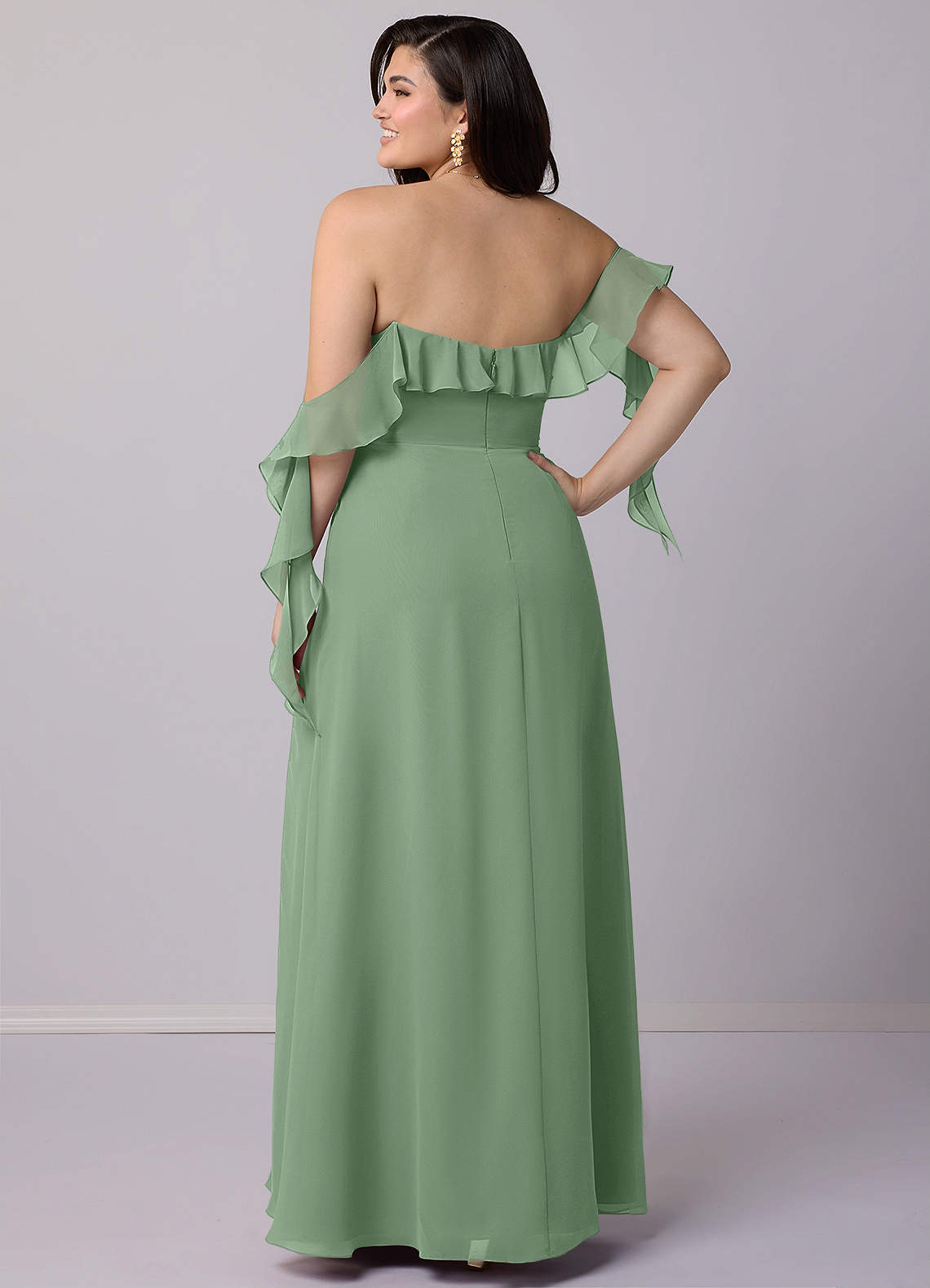 Barbie ♥ Azazie Bridesmaid Dresses Matcha A-Line Off the Shoulder Chiffon Convertible Dress image11