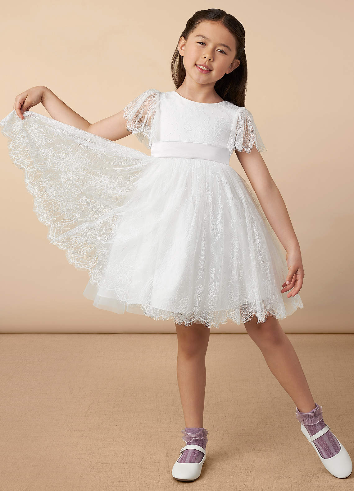 Azazie A Line Scoop Neck Knee Length Tulle Flower Girl Dresses Ivory