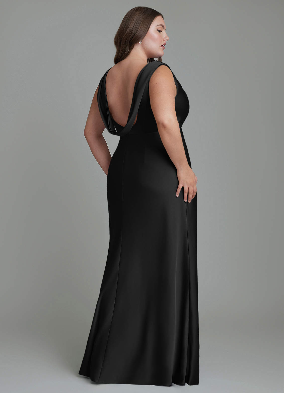 Azazie Kieryn Bridesmaid Dresses Black Mermaid Pleated Stretch Satin Dress image7