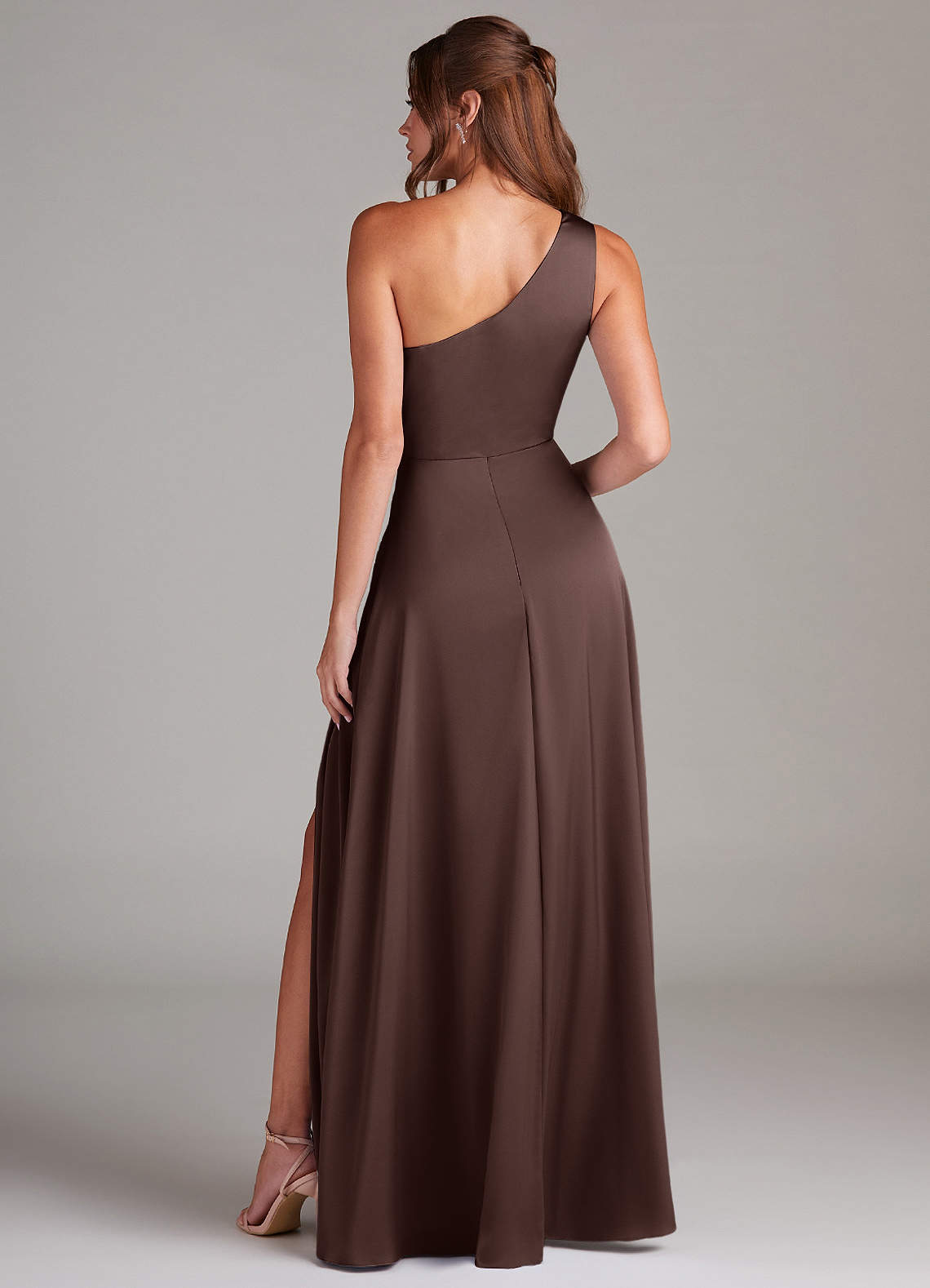 Azazie Brooke Bridesmaid Dresses Ganache A-Line One Shoulder Stretch Satin Dress image6