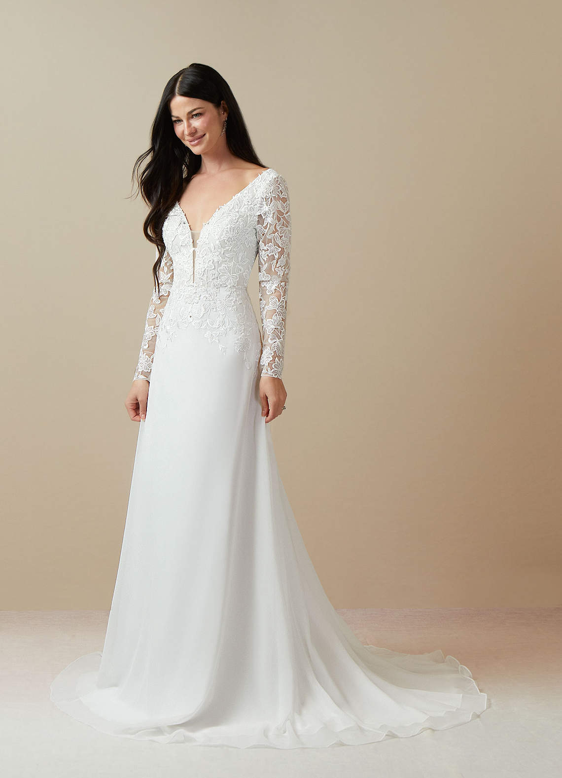 Azazie Fleur Brudekjoler En streg Pailletter Chiffon Sweep Train Kjole image2