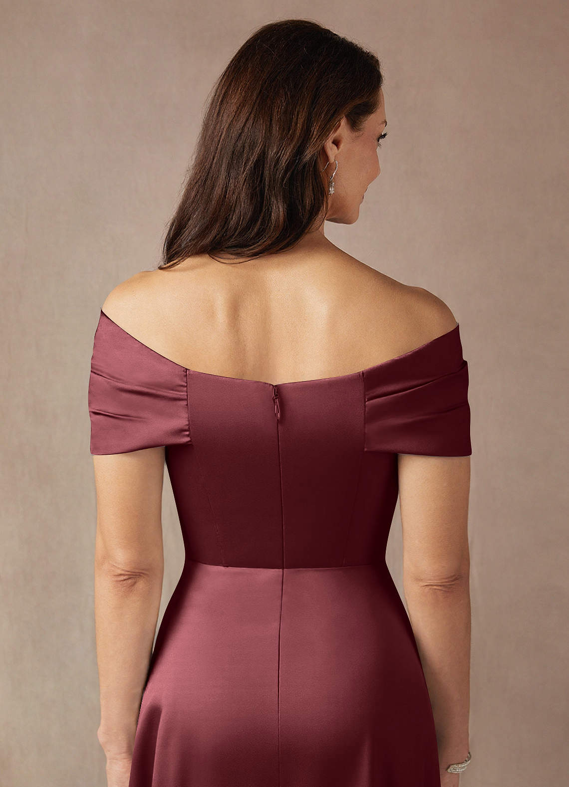 Azazie Amelia Merlot A-Line Off the Shoulder Stretch Satin Dress Ready to  Ship | Azazie