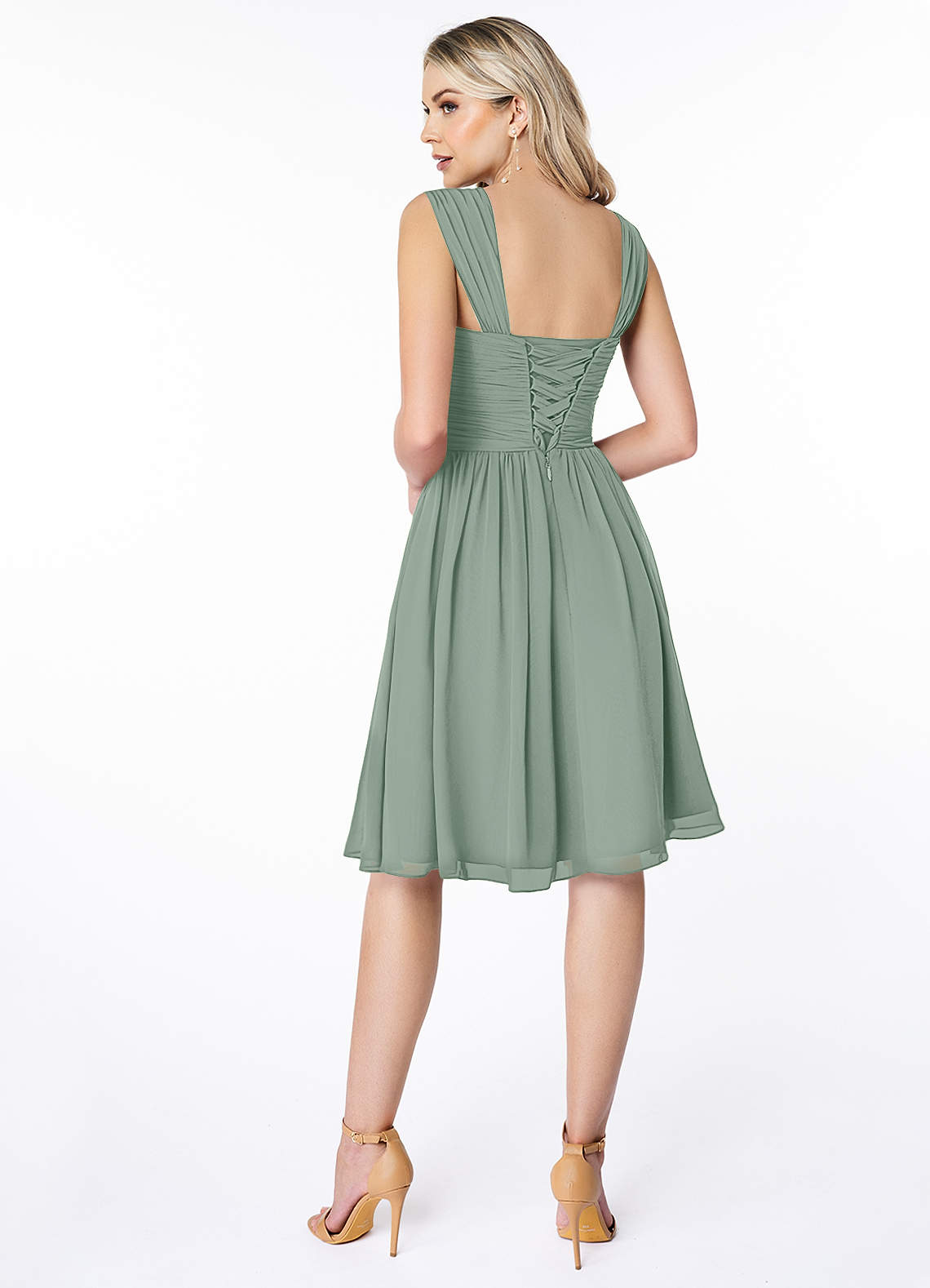 silver knee length bridesmaid dresses Silver Chiffon A-line Lace Appliqued Bridesmaid Dresses With Slit, MBD246 main image 1