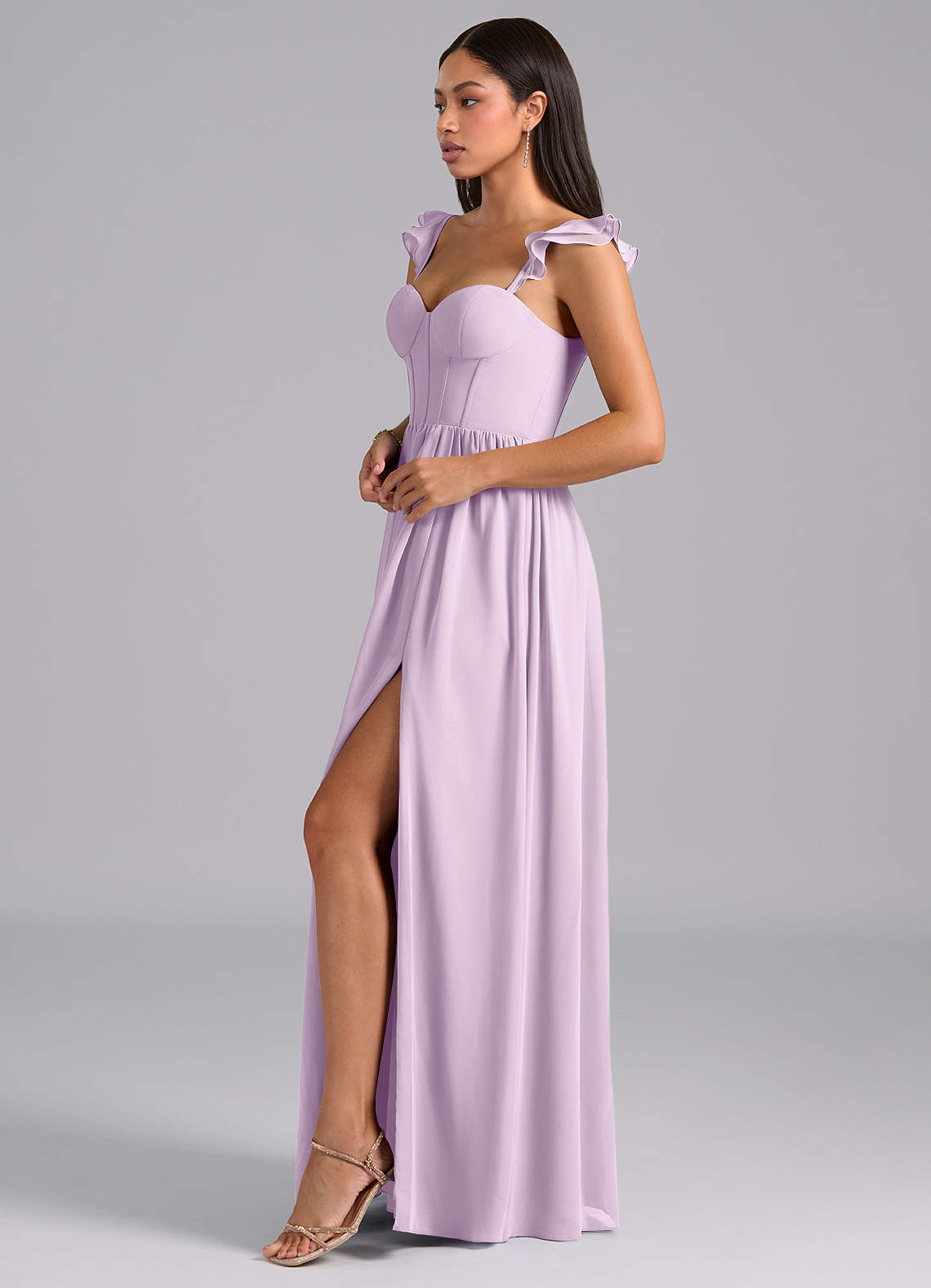 Azazie Denisse Kleider zum Anprobieren zu Hause A-Linie Gestreift Chiffon Kleid Burgunderrot image2