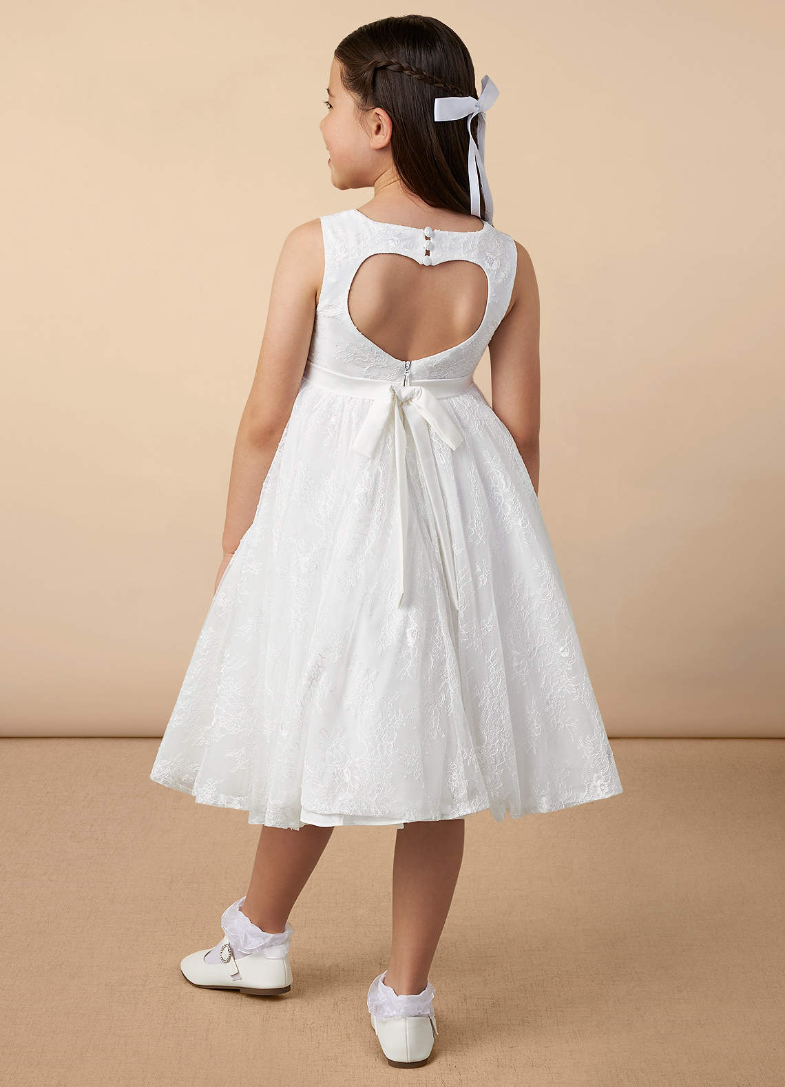 Girls A-line Lace Tea Length Dress with Bowknot main image 1