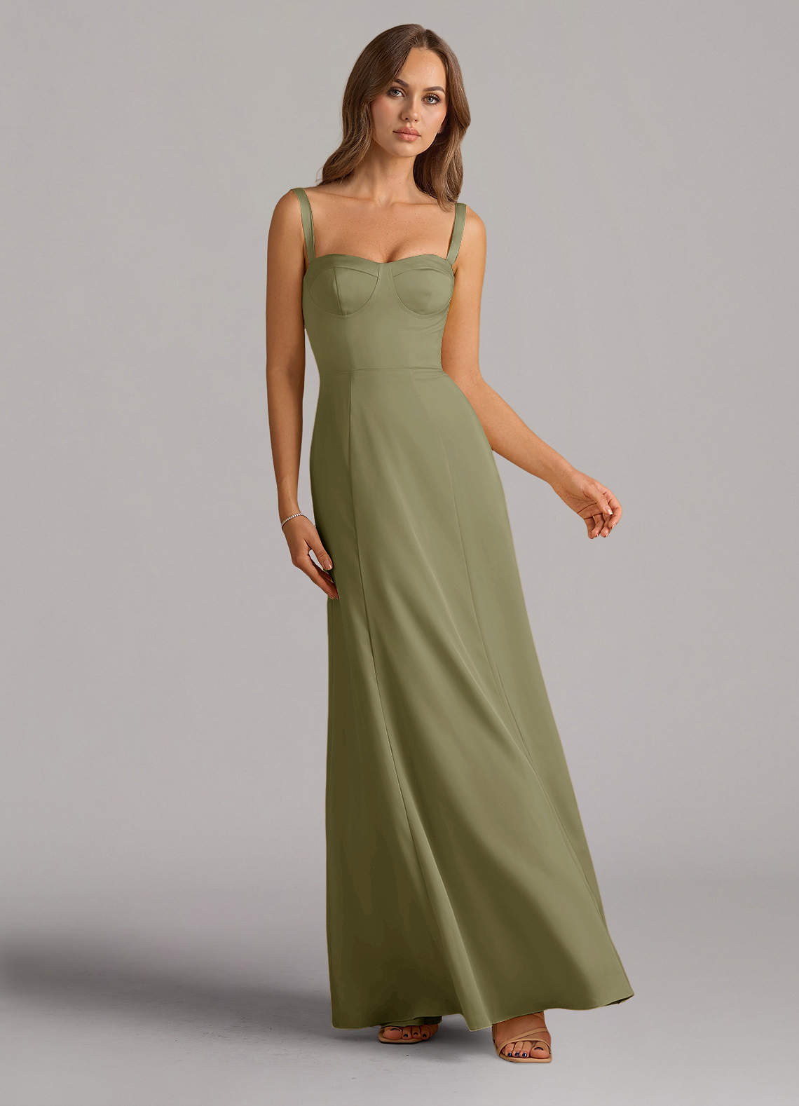 Azazie Amaris Bridesmaid Dresses Pistachio A-Line Corset Stretch Satin Dress image1