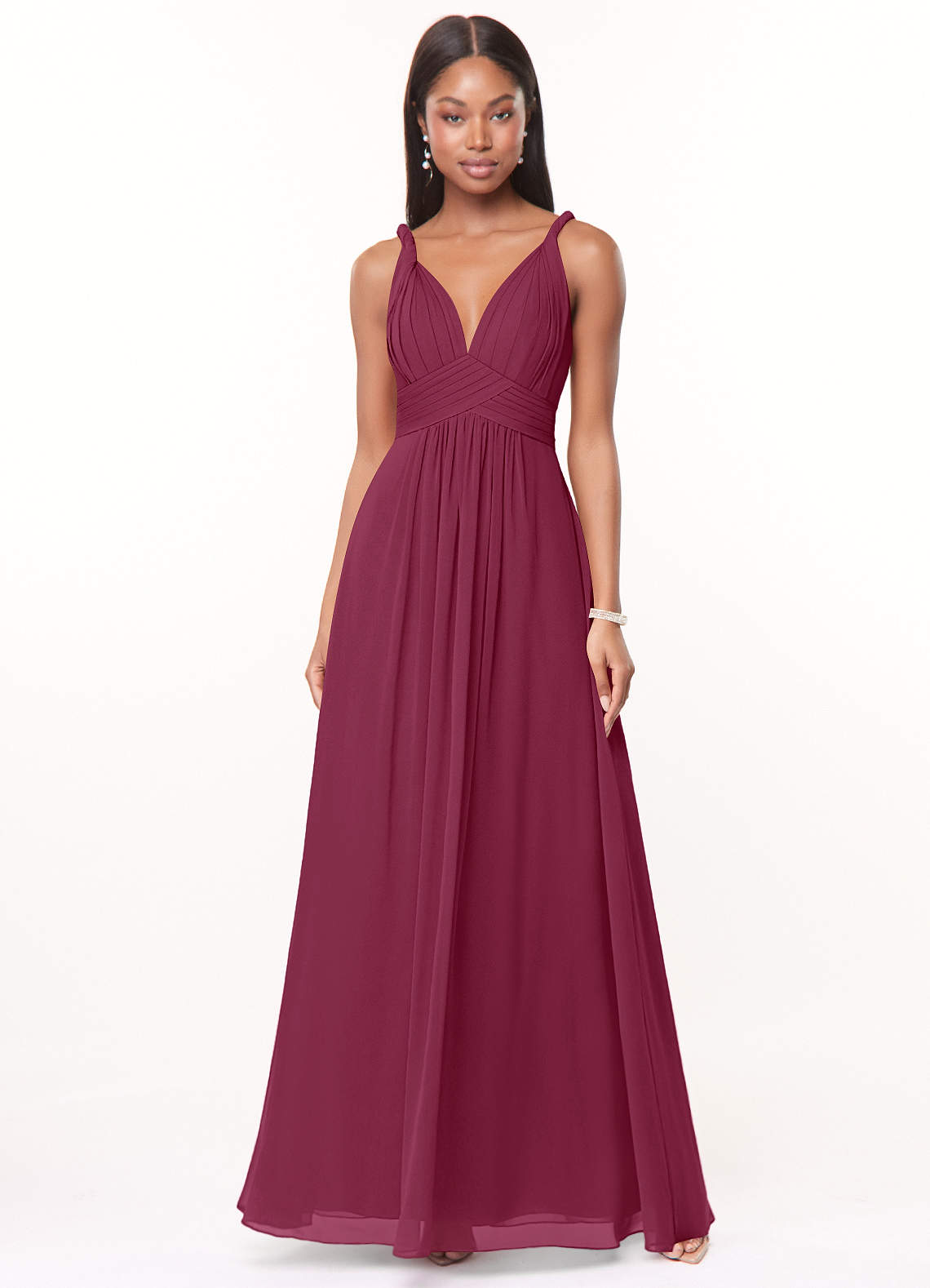 Azazie Maren Bridesmaid Dresses Mulberry A-Line Pleated Chiffon Dress image1