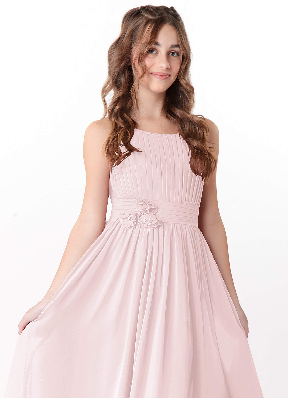 Azazie Astrid Junior Jurk van Chiffon met A-Lijn Bloemen Blozend Roze image1