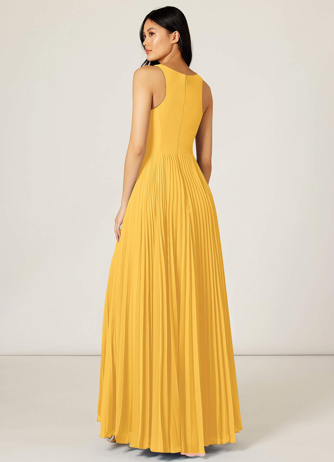 Azazie Lindsey Bridesmaid Dresses A-Line Pleated Chiffon Floor-Length Dress image1