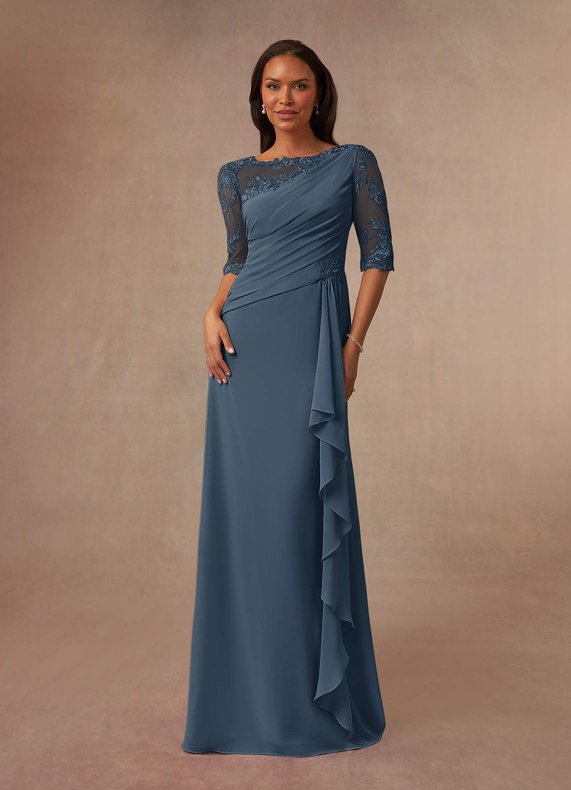Azazie Dionysus Mother of the Bride Dresses Neptune A-Line Boatneck Lace Chiffon Dress image1