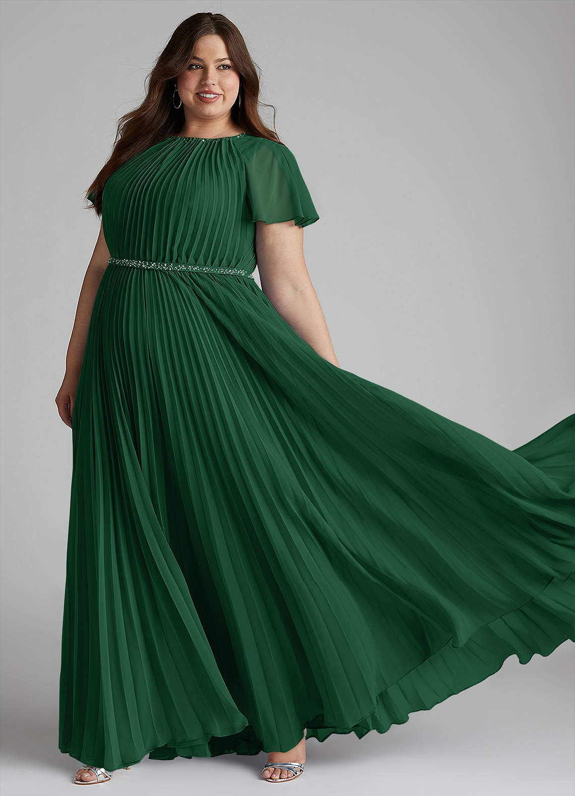 Azazie Kara Bescheidene Brautjungfernkleider A-Linie Plissee Chiffon Bodenlänge Kleid image1