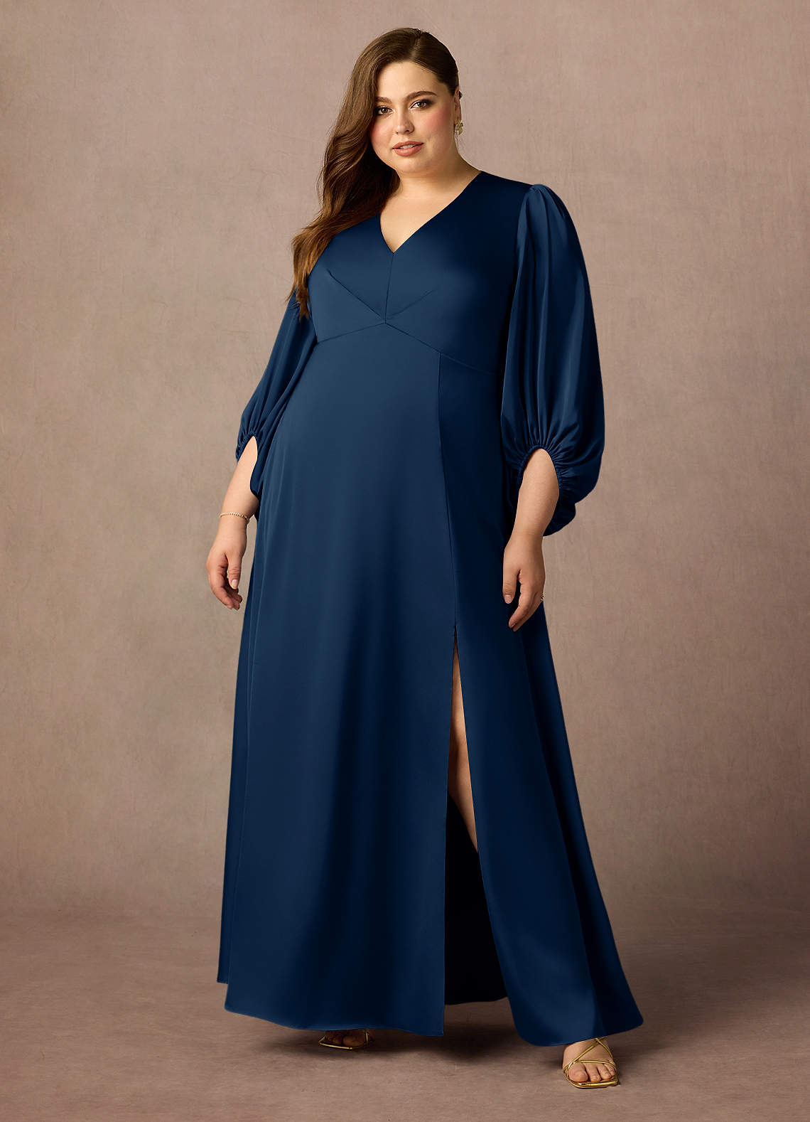 Azazie Luna Mother of the Bride Dresses Dark Navy A-Line Pleated Stretch Satin Dress image1