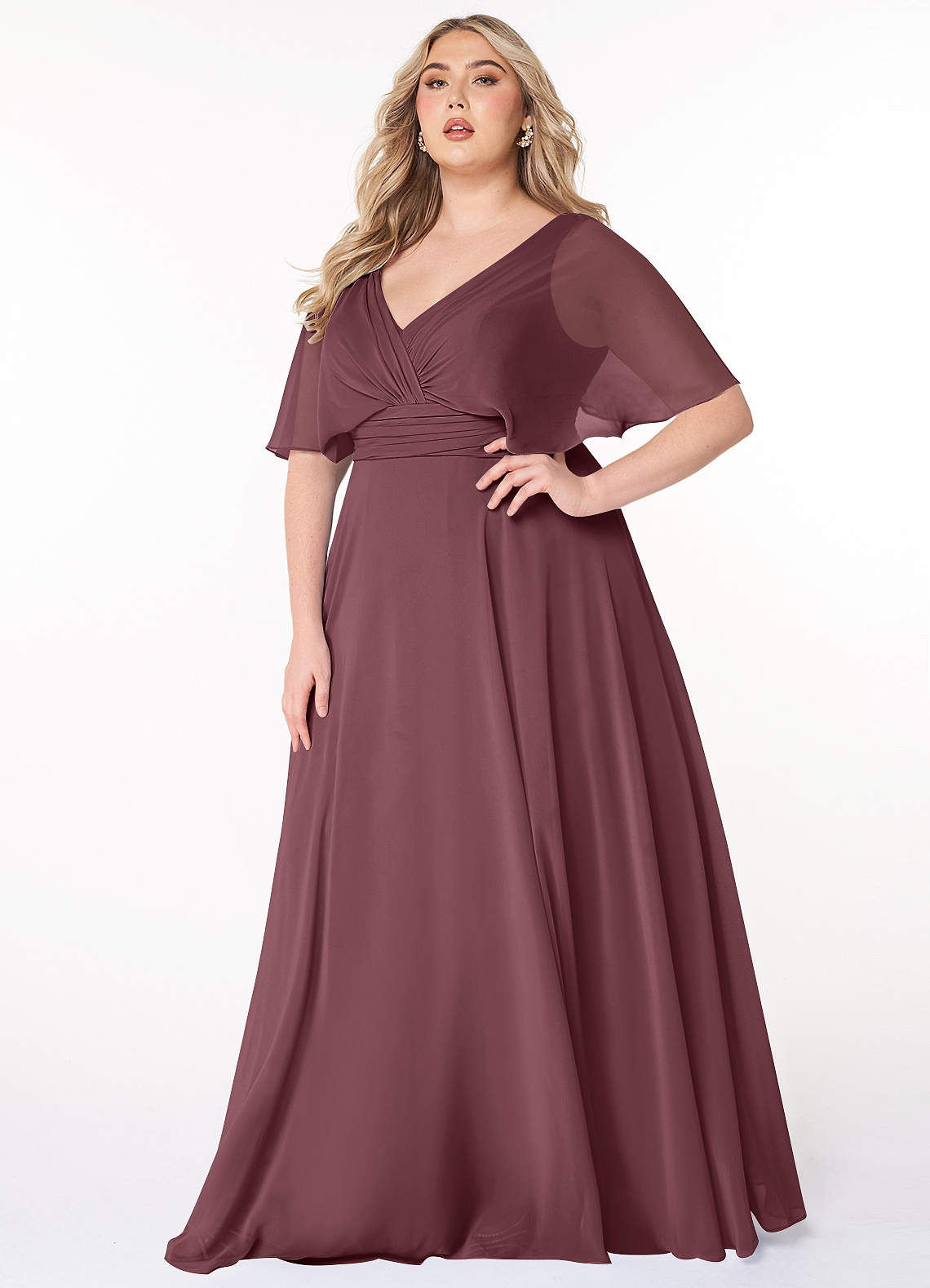 Azazie Pamela Bridesmaid Dresses Sangria A-Line V-Neck Pleated Chiffon Dress image1