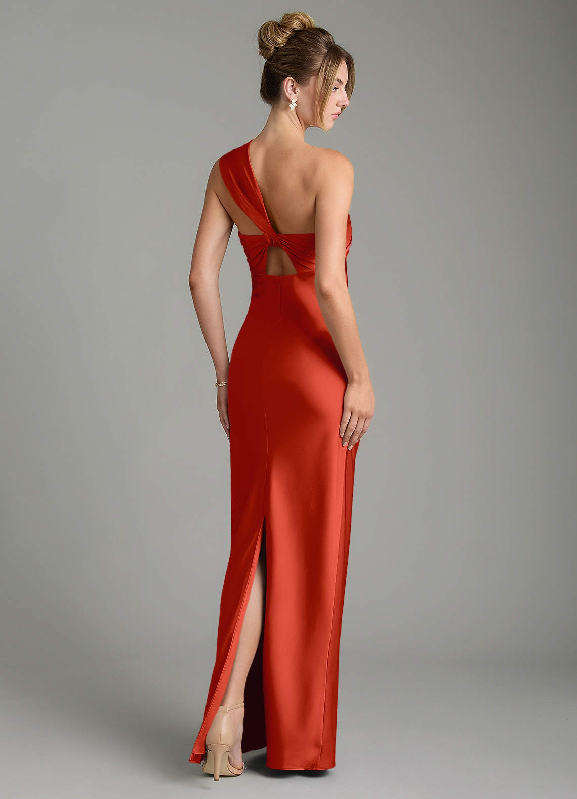 satin bridesmaid dresses rust BABARONI BABARONI Acetate Satin Bronzer Bridesmaid Dresses Cowl Neck Floor-length Spaghetti Straps Sash Trumpet/Mermaid, Bronzer / US0