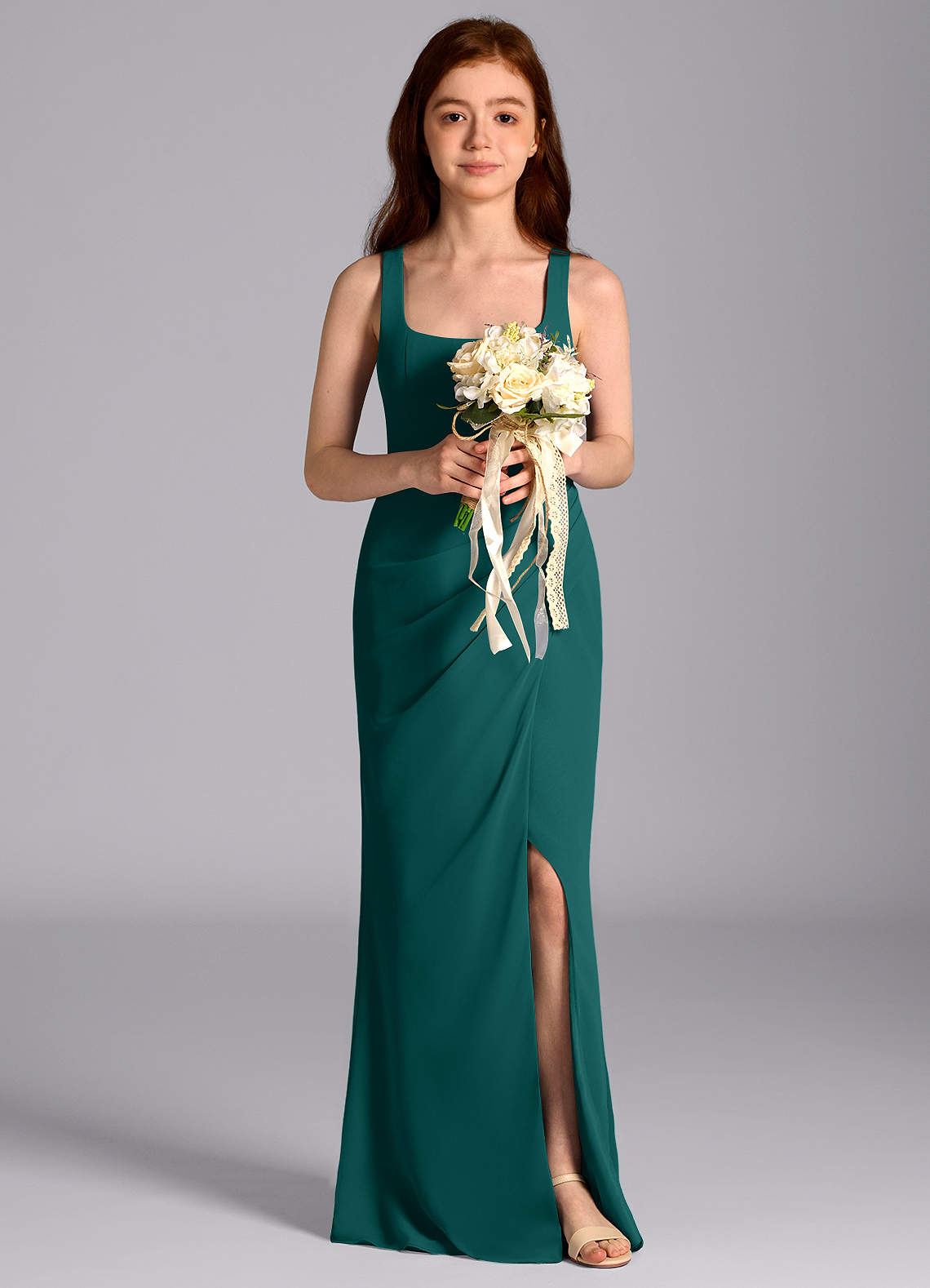Azazie Mero Junior Peacock Mermaid Pleated Chiffon Dress image1
