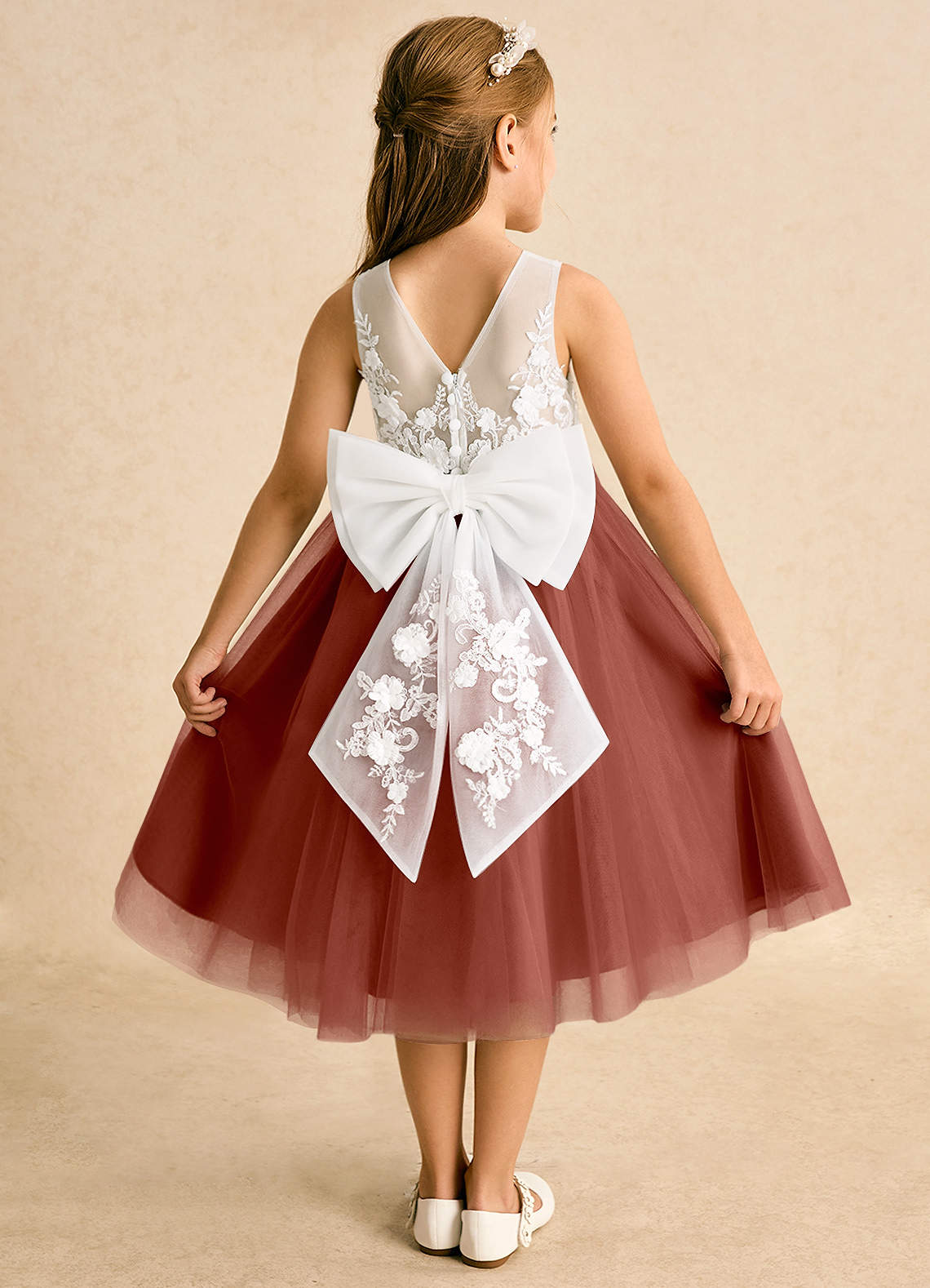 Azazie Lina Flower Girl Dresses Ivory Auburn Ball-Gown Lace Dress image1