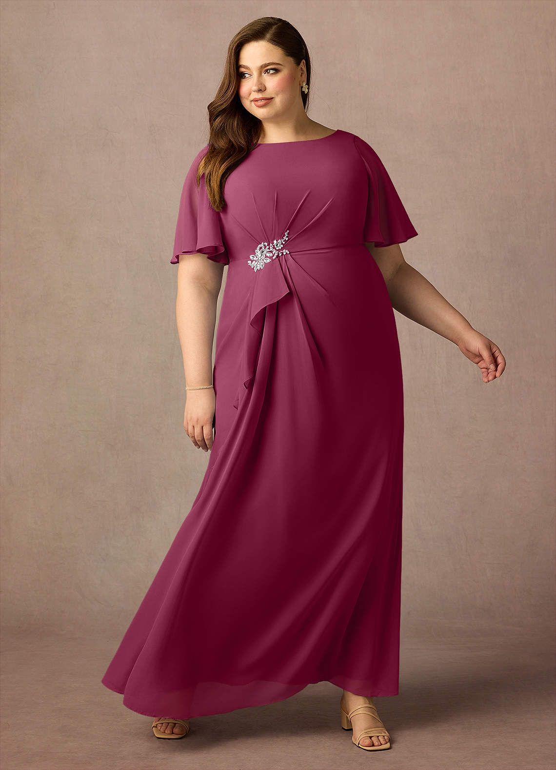 Azazie Rain Abiti per la Madre della Sposa Abito Tubino in Chiffon Perline Gelso image4