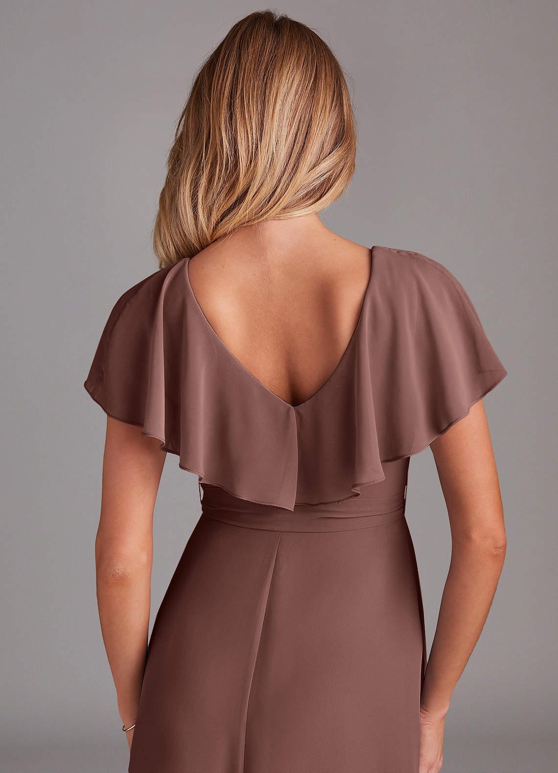 Azazie Lainey Bridesmaid Dresses Espresso A-Line with Pockets Chiffon Dress image1