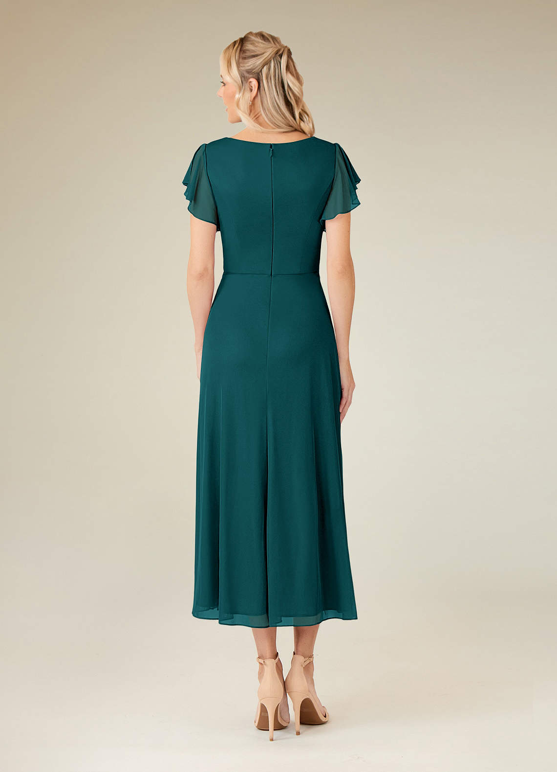Azazie Vera Mère de la mariée Robes Robe Trapèze en Maille Col V plissé Paon image3