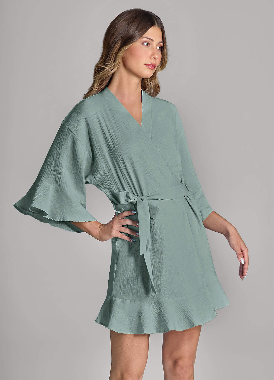 front Matching Color Ruffled Cloud-Soft Robe