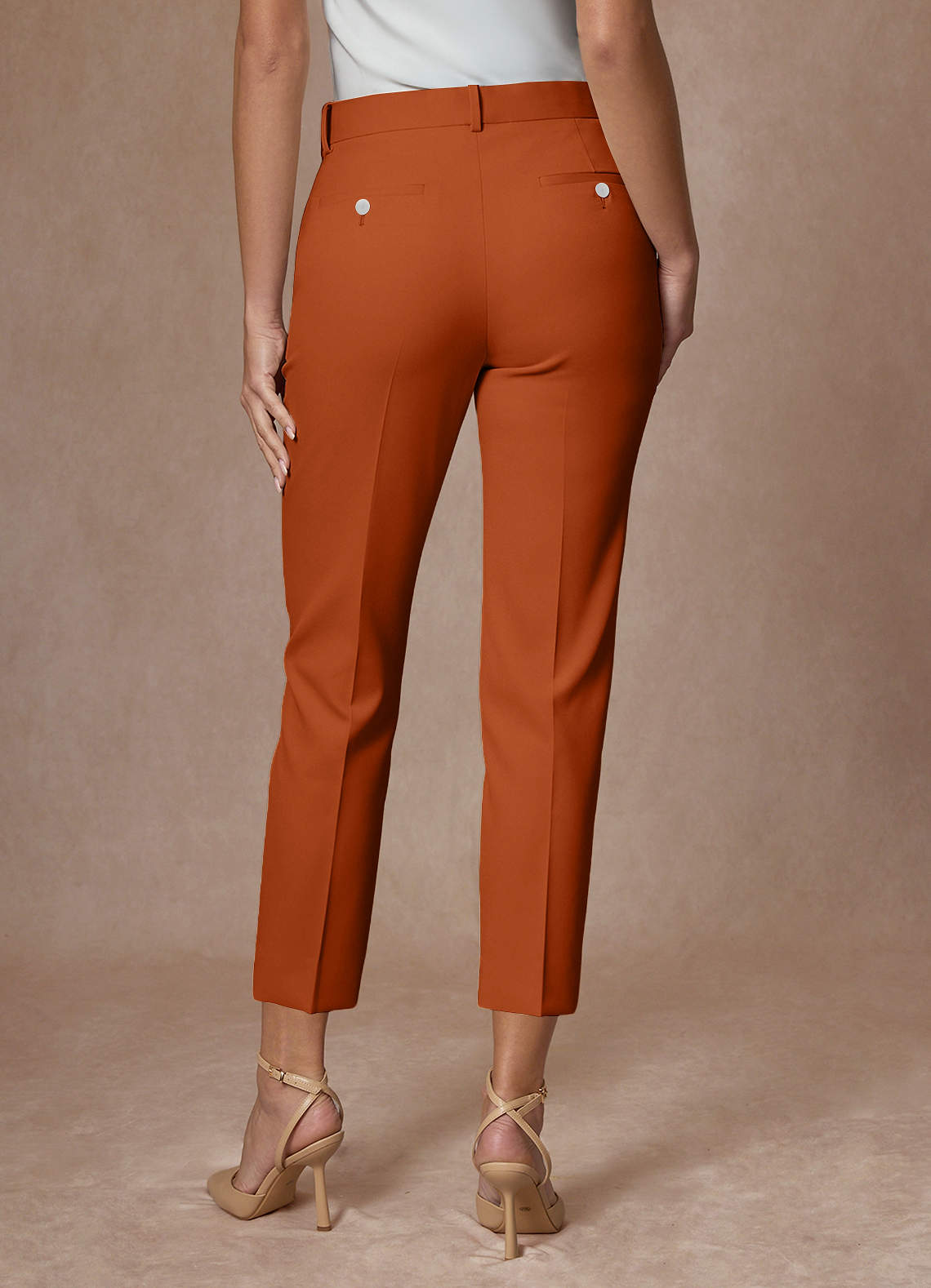 front Whitney Burnt Orange Refined Weave Performance  Cropped Dress Pants