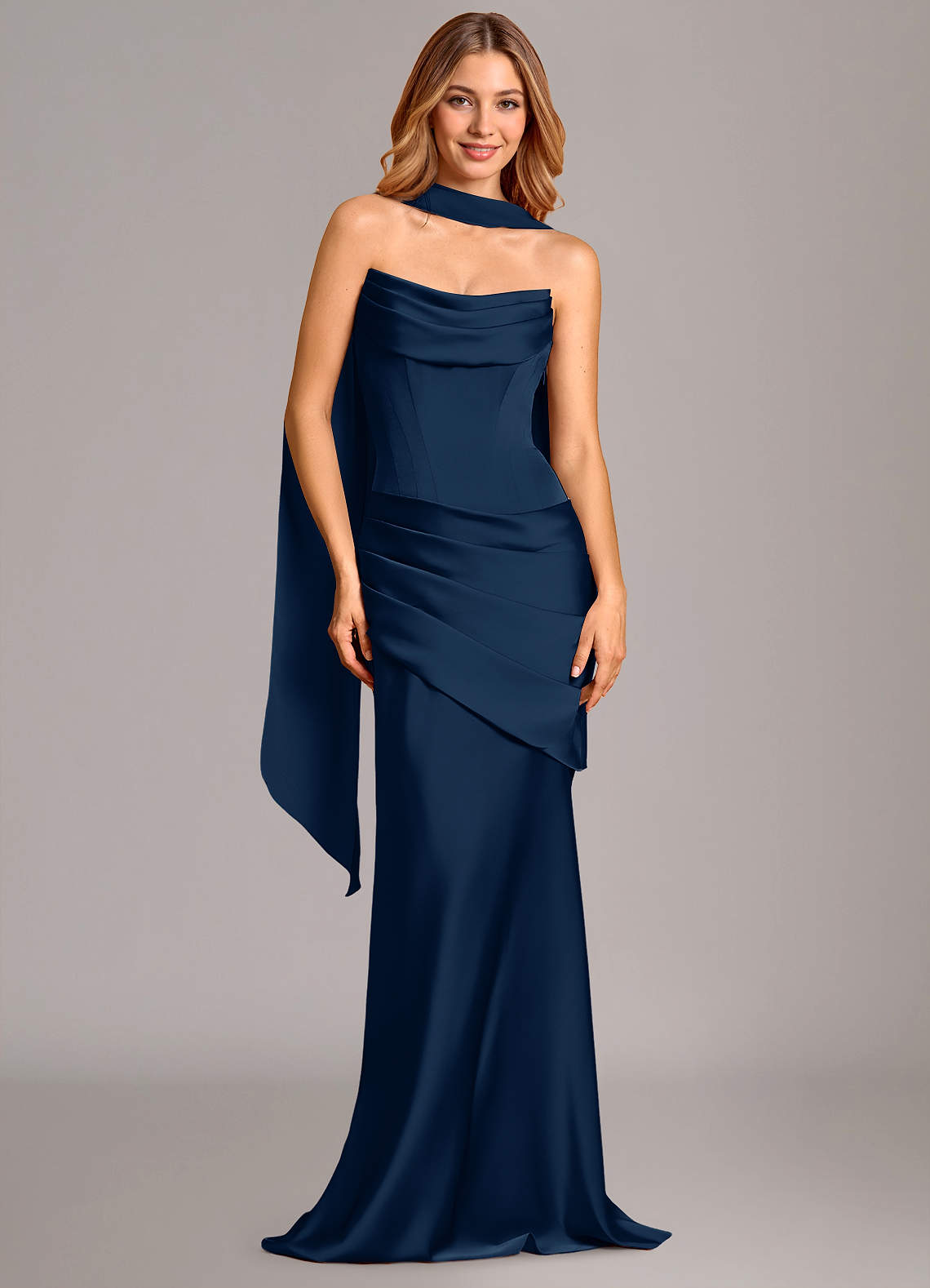 Azazie Pelagia Brautjungfernkleider Wandelbar Meerjungfrau-Linie Korsett Stretch-Satin Kleid Dunkelmarine image1