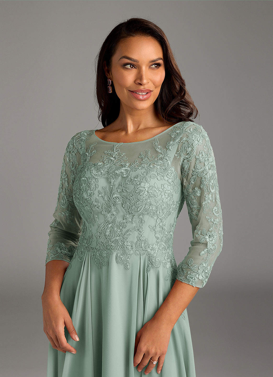 Azazie Marge At-home Try On Dresses Agave A-Line Scoop Lace Chiffon Dress image4
