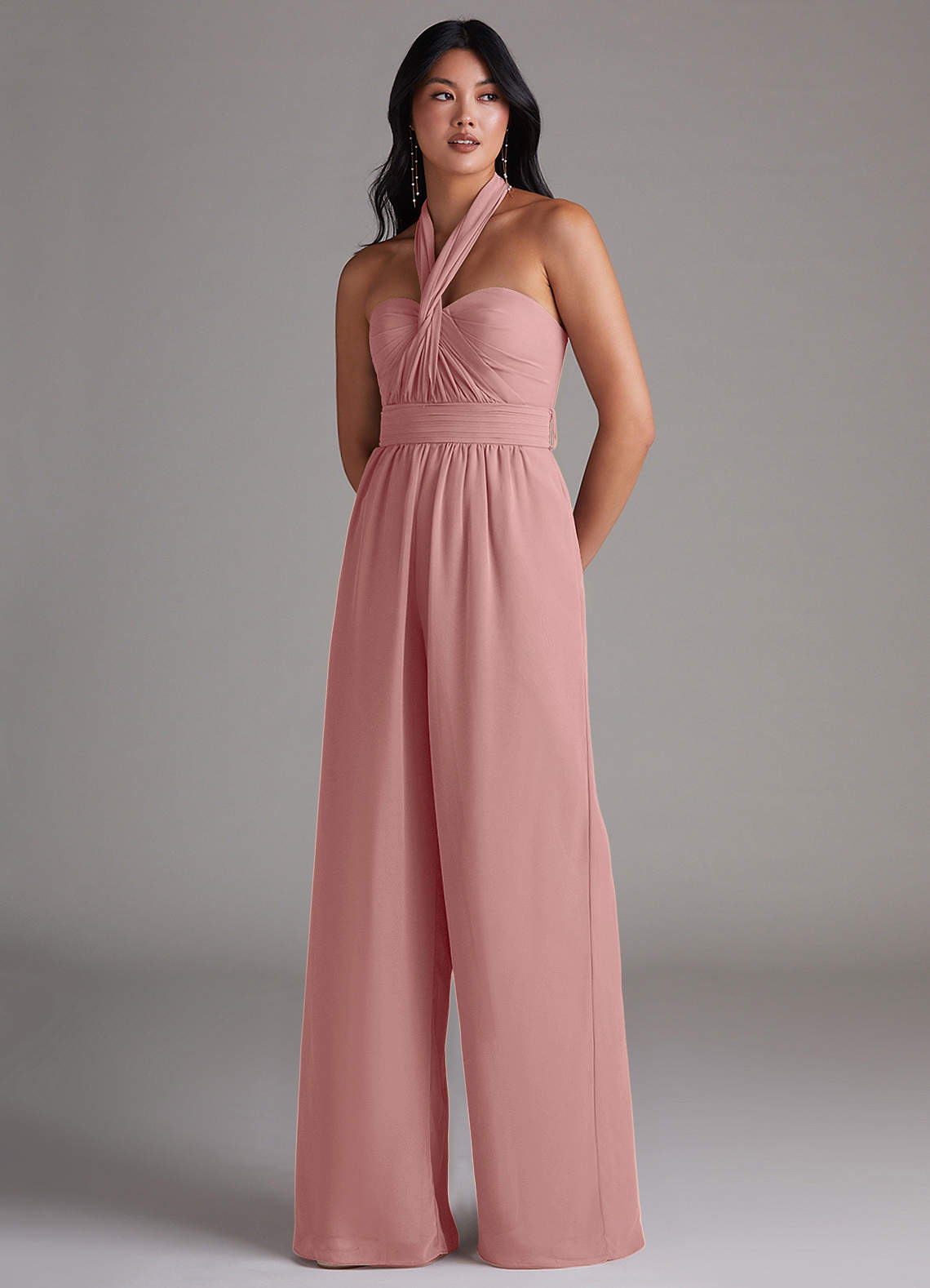 Azazie Jumpsuit Off The Shoulder Floor-Length Chiffon Bridesmaid Dresses - Dusty Rose