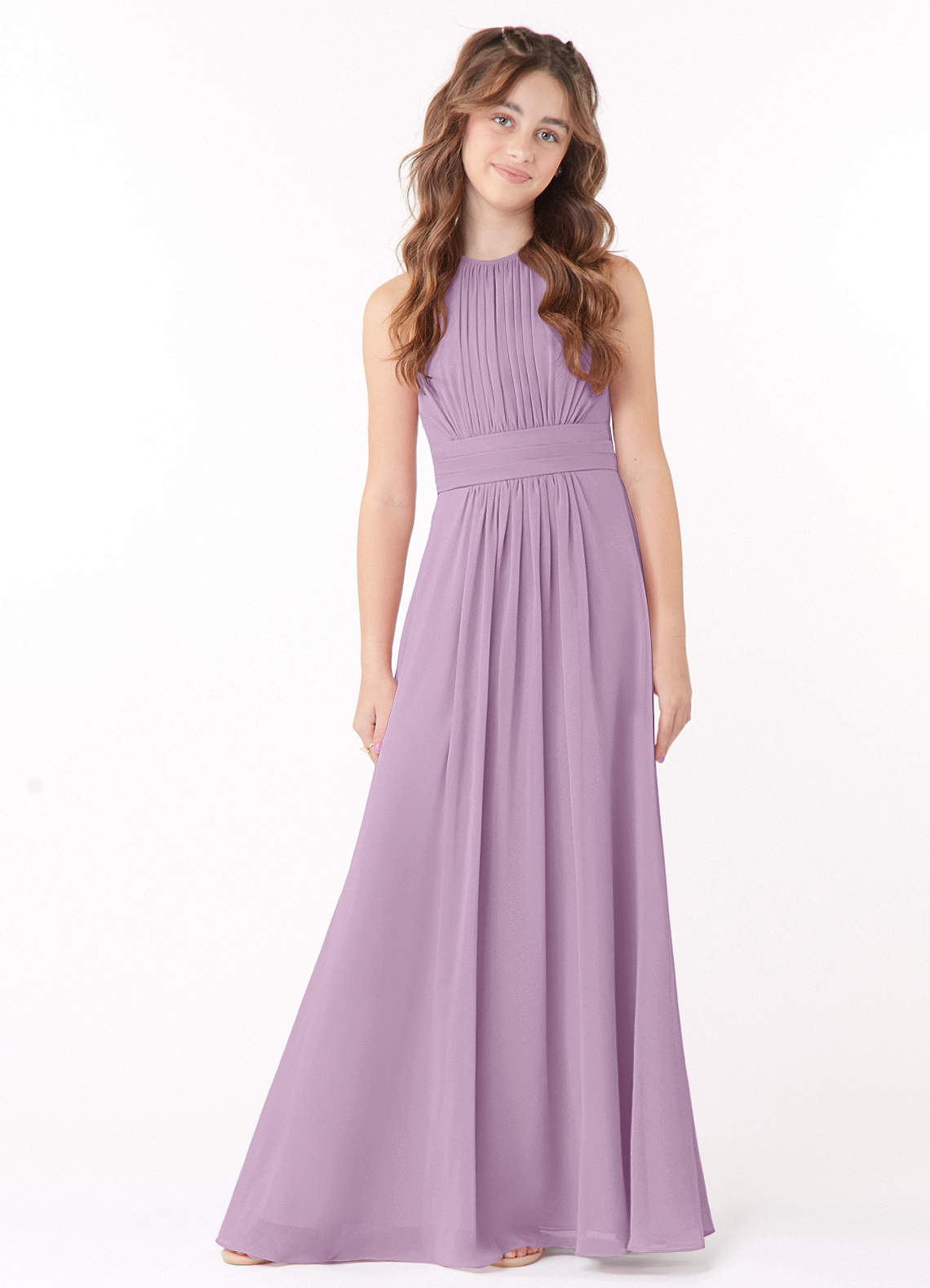 Azazie Bonnie Junior Wisteria A-Line Pleated Chiffon Dress image1