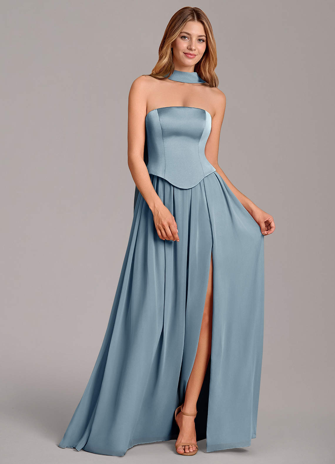 Azazie Cadence Suknie dla druhen Linia A Gorset Satyna elastyczna Do ziemi Sukienka image2