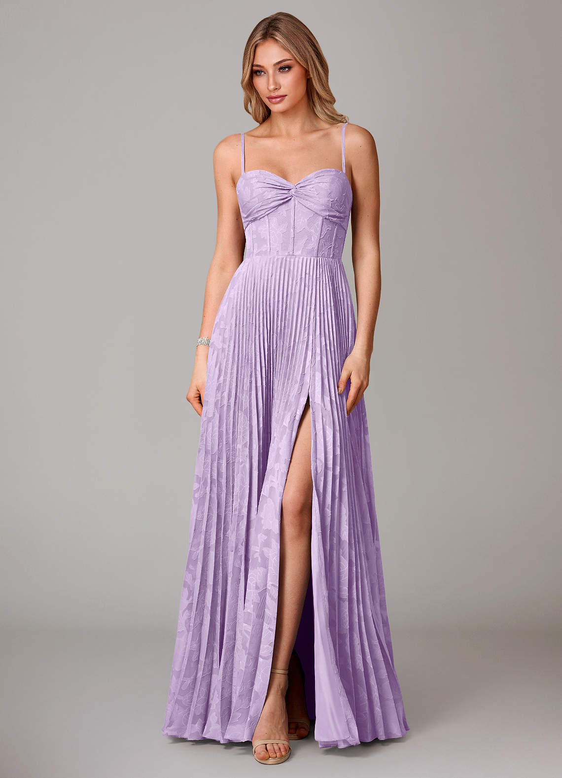 Azazie Akiko Bridesmaid Dresses Lilac A-Line Sweetheart Neckline Floral Burnout Dress image2