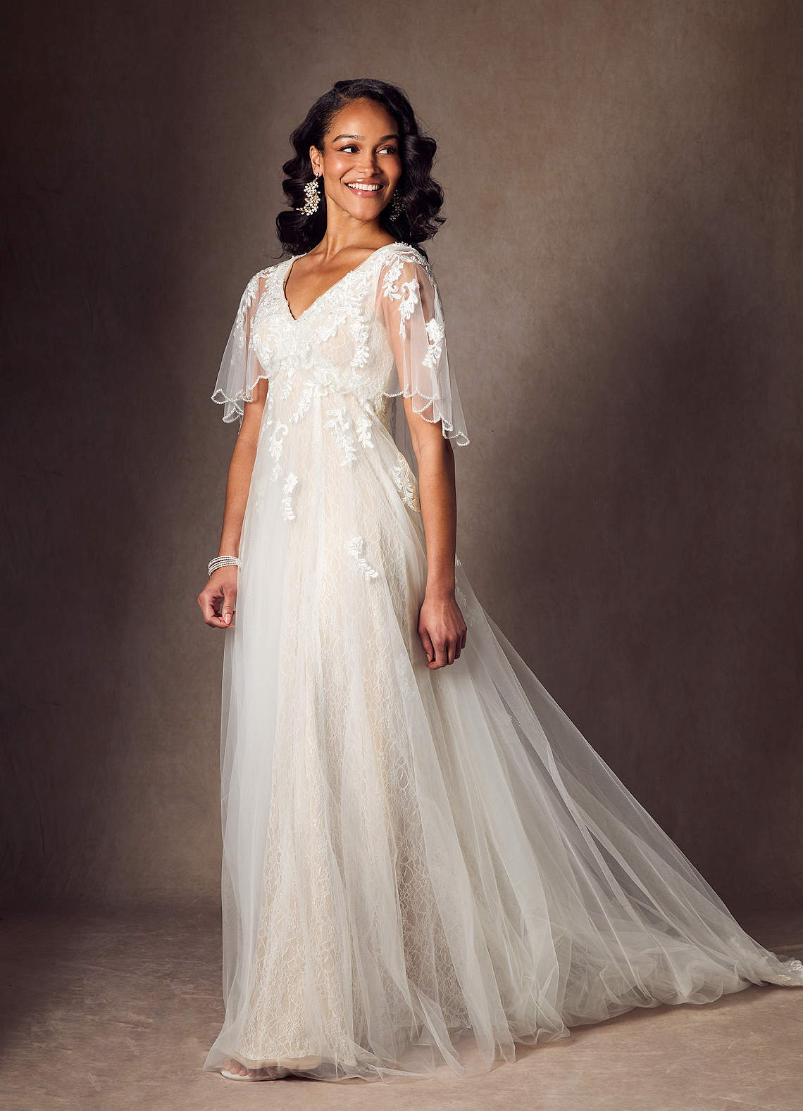 Azazie Renesmee Wedding Dresses Diamond White Champagne A-Line Sequins Tulle Dress image1
