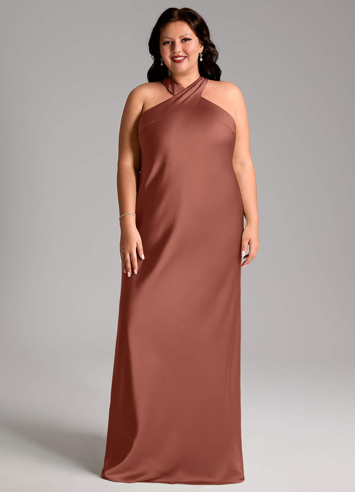 Azazie Doretta Bridesmaid Dresses Auburn Mermaid Pleated Stretch Satin Dress image5