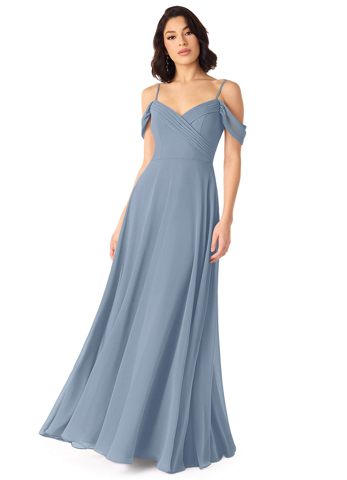 Azazie Tancie Robes de demoiselle d'honneur Robe Trapèze Convertible en Mousseline de soie Épaule décolletée Bleu Poussiéreux image1