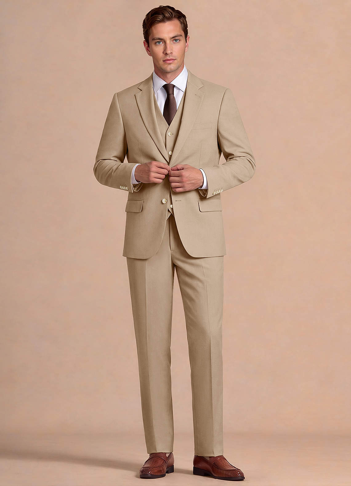 front Bennett Tan Wool Blend 3-Piece Suit