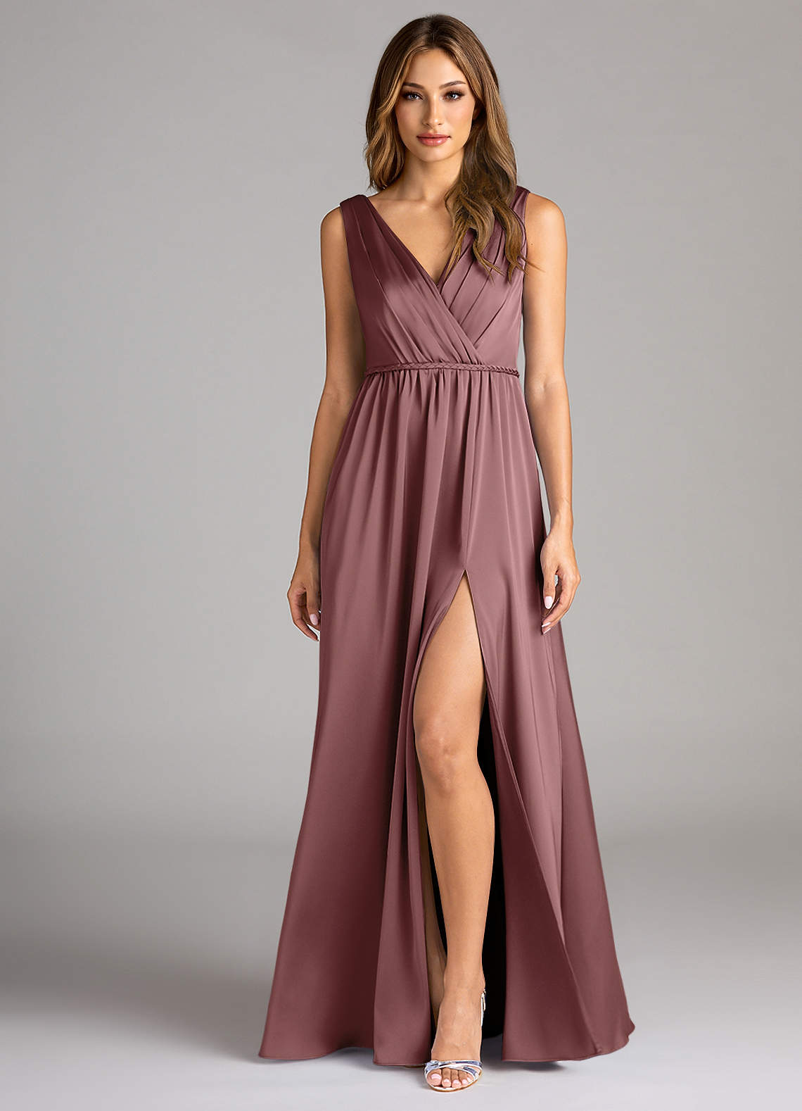 Azazie Tanicia Brautjungfernkleider A-Linie Plissee Stretch-Satin Kleid Vintage Mauve image1