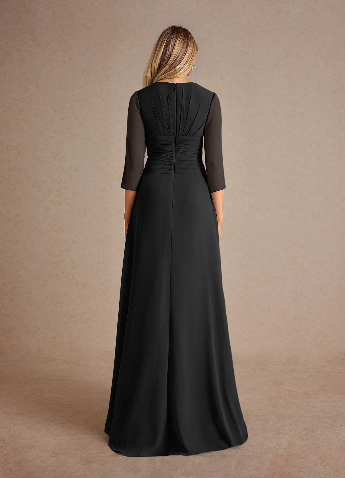 Azazie Mayfield Abiti per la Madre della Sposa Abito A-Line in Chiffon Plissettato Nero image2
