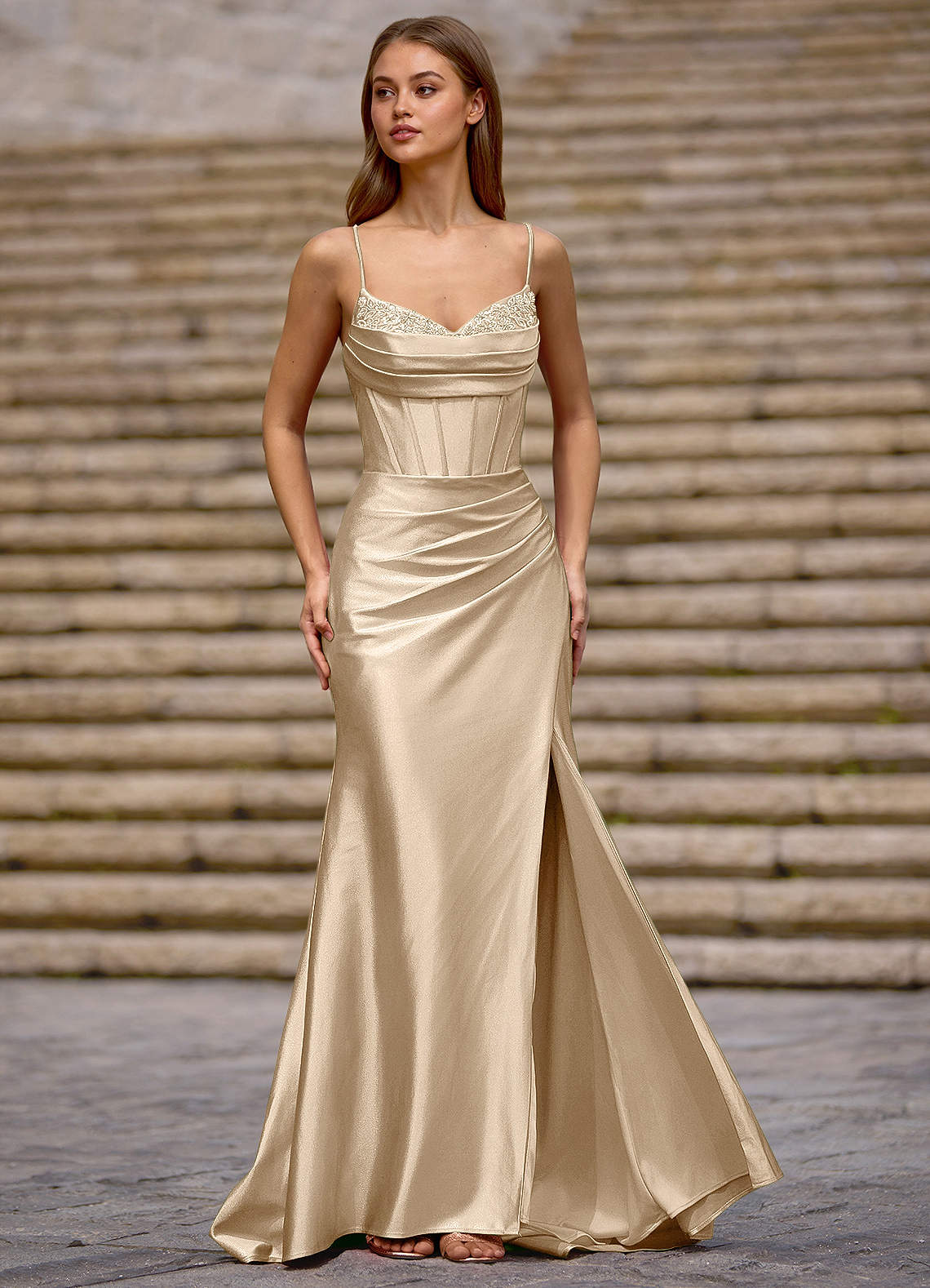 champagne silk dressing gown First Look Robe, in Champagne Luxe Satin