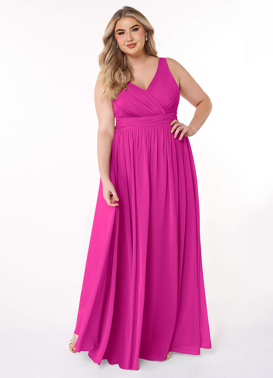 Azazie Kora Bridesmaid Dresses Fuchsia A-Line Pleated Chiffon Dress image1