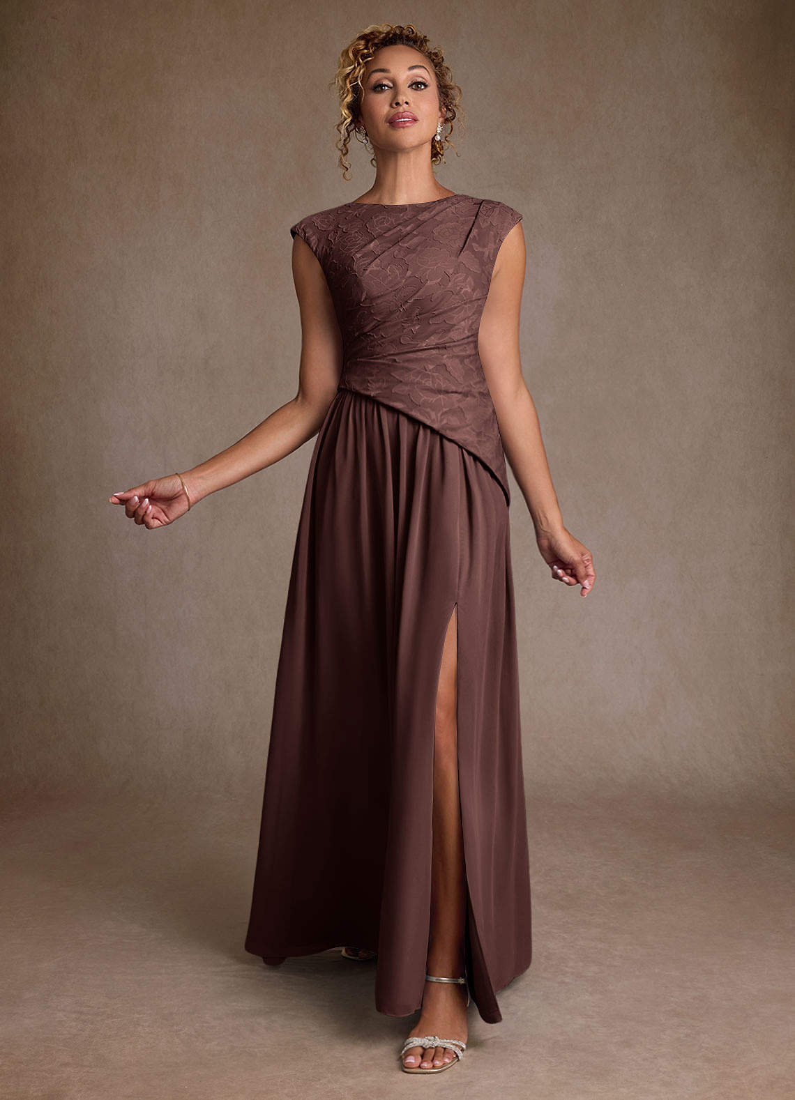 Azazie Kalleen Espresso A-Line Pleated Chiffon Dress | Azazie